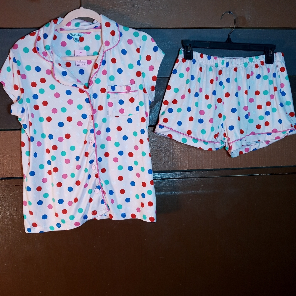 Count The Stars Medium Short Sleeve Top  Matching Shorts Polka Dots Pajama Set